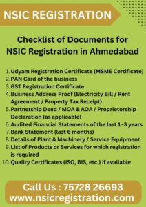 Checklist of Documents for NSIC Registration in Ahmedabad