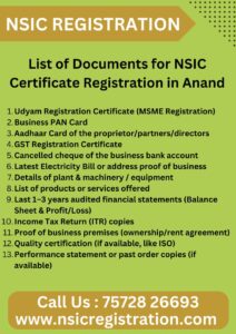 List of Documents for NSIC Certificate Registration in Anand