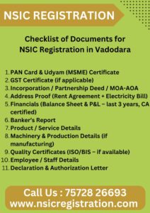 Checklist of Documents for NSIC Registration in Vadodara