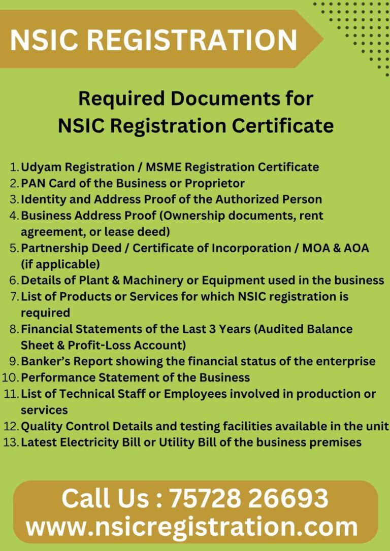 Required Documents for NSIC Registration Certificate